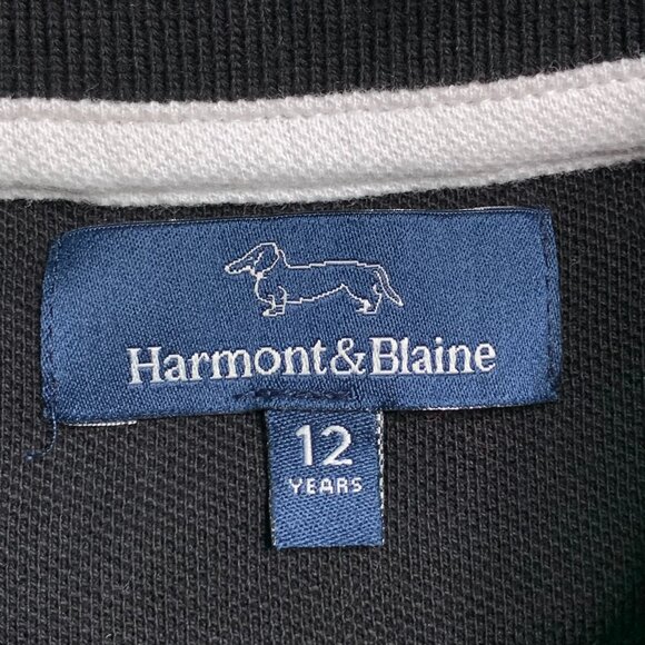 Harmont & Blaine Boy's Black Short Sleeve Cotton Polo Logo Shirt Size 12 Years - Picture 6 of 6